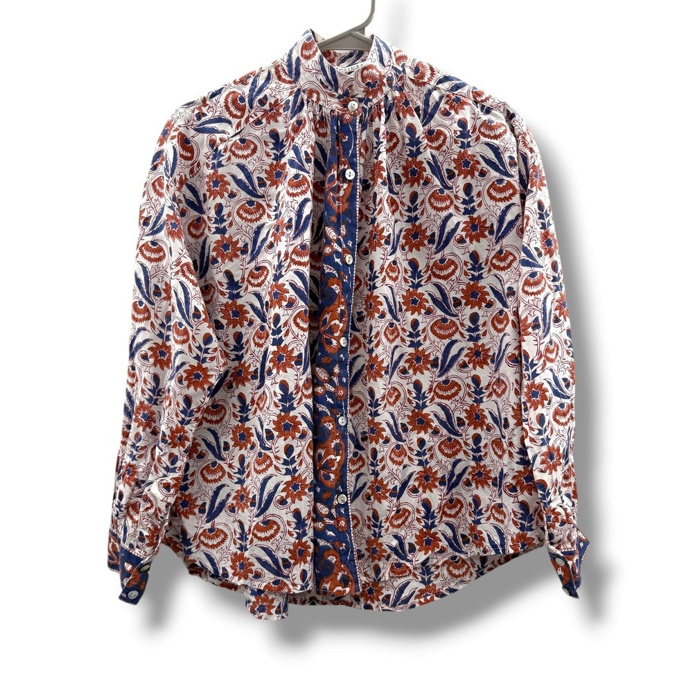 Alix of Bohemia‎ Kitsey Cosmos Floral Block Print Cotton Blouse Small Boho Top